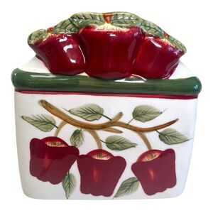 Vintage KMC Ceramic 3D Apple Napkin Holder Hand Painted Country Farmhouse Rustic